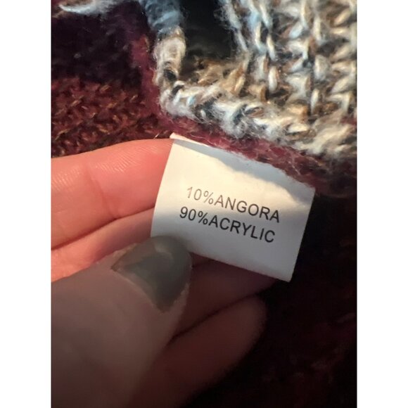 Handcrafted Patchwork Knit Cardigan 3 Snap Button Multicolor Design Angora Blend - Picture 5 of 6